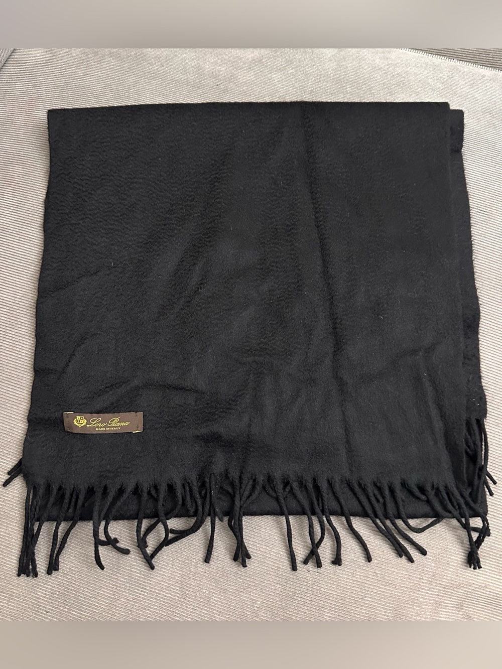 Loro Piana 100% Cashmere Black Scarf Made in Italy